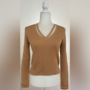 St. John Sport Gold Cutout Long Sleeve Ribbed Knit Top size Small